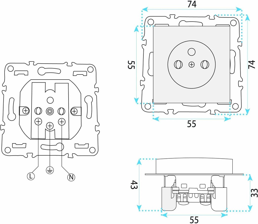 Единичен контакт със заземяване и рамка OSTE JNH001-G Grey