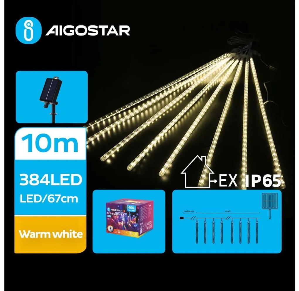 Aigostar - LED Соларни коледни лампички 384xLED/13 м IP65 топло бял