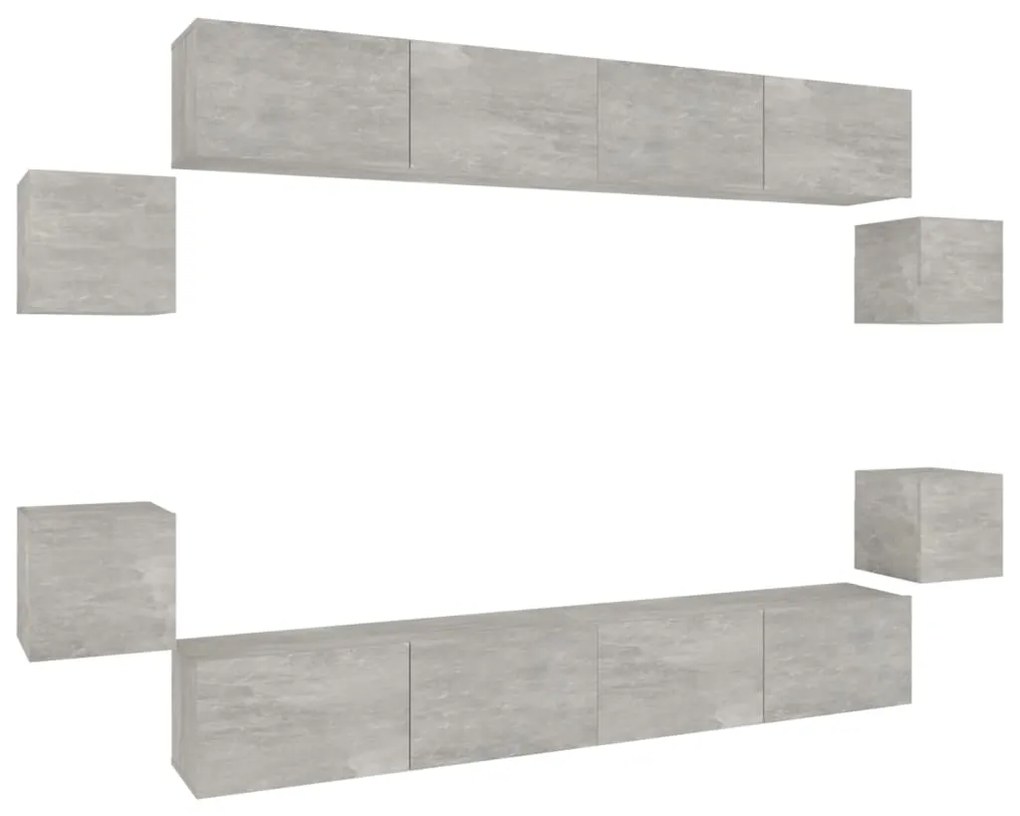 3114225 vidaXL Комплект ТВ шкафове от 8 части, бетонно сив, инженерно дърво