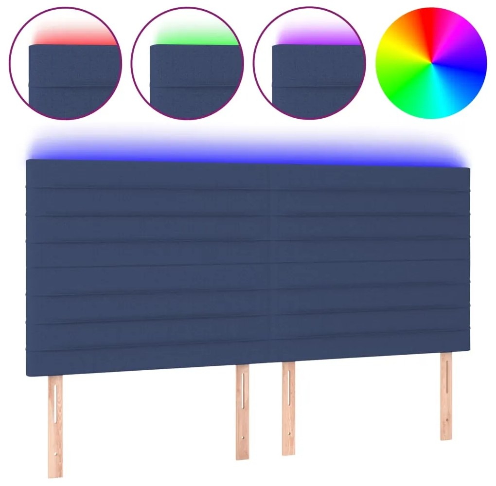 3122584 vidaXL LED горна табла за легло, синя, 180x5x118/128 см, плат