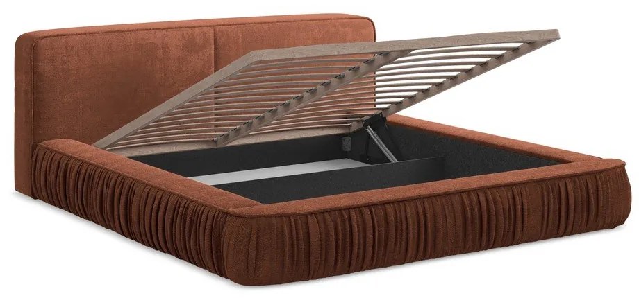 Тапицирано двойно легло в теракота с място за съхранение и решетка 180x200 cm Keoni - Makamii