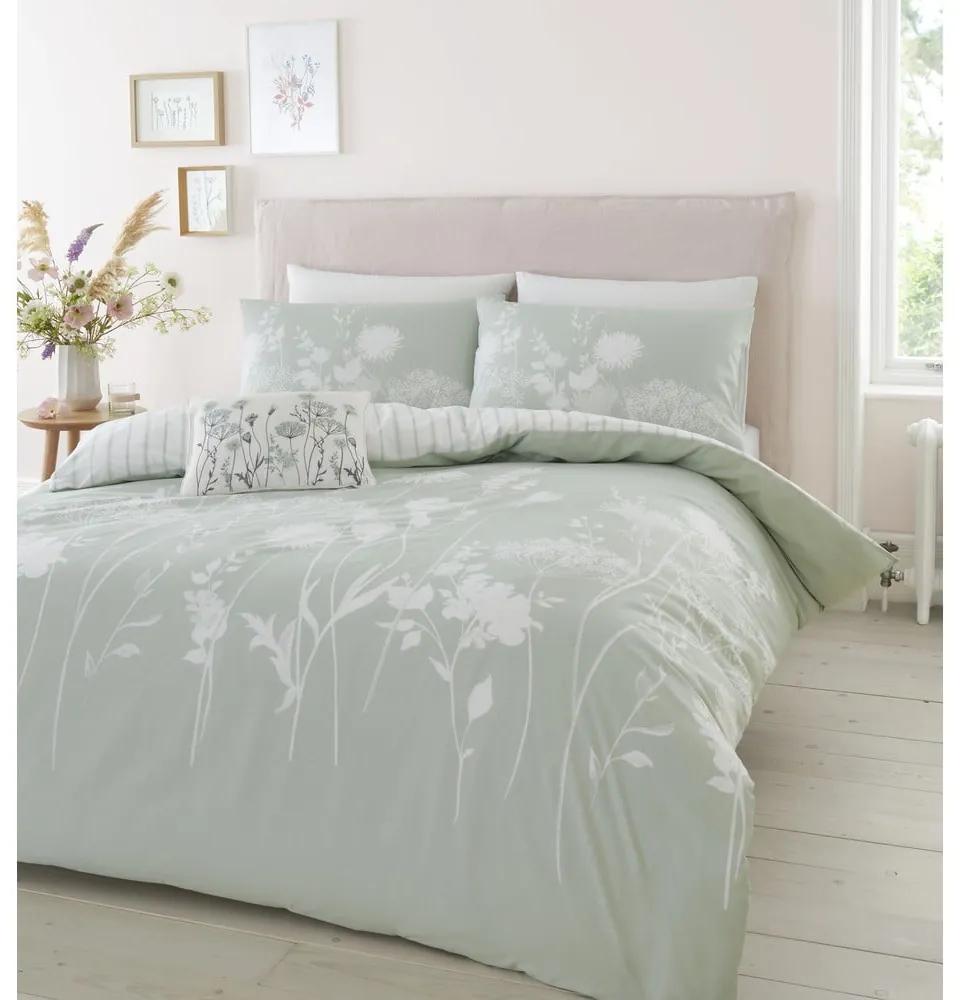 Бяло и зелено спално бельо , 200 x 200 cm Meadowsweet Floral - Catherine Lansfield