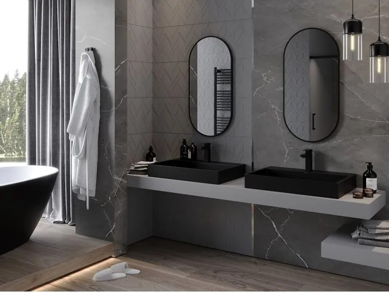 Mexen Loft овално огледало за баня 90 x 45 см, черна рамка - 9851-090-045-000-70