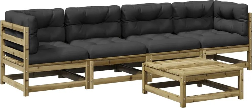 3299278 vidaXL Градински комплект с възглавници, 5 части, импрегниран бор