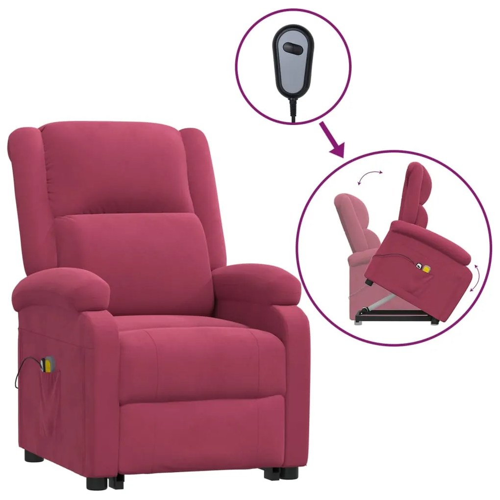 3124841 vidaXL Изправящ масажен стол, виненочервен, кадифе