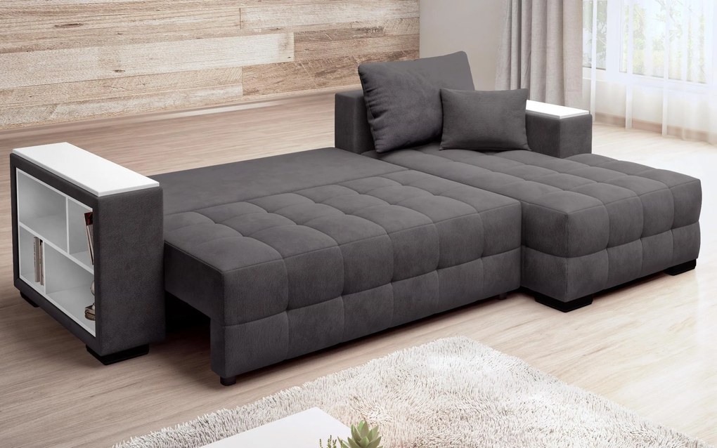 Разтегателен ъглов диван с подлакътник етажерка Мелвин Спринг S