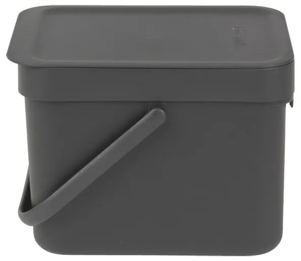 Кош за разделно събиране на боклук Brabantia Sort&Go 648974, 6 л, Дръжка, Възможност за стенен монтаж, Тъмносив