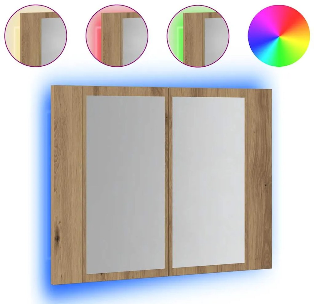 856283 vidaXL LED огледален шкаф Artisan Oak 60x12x45 cm Инженерна дървесина
