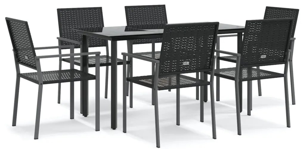 3187024 vidaXL Градински трапезен комплект от 7 части полиратан и стомана