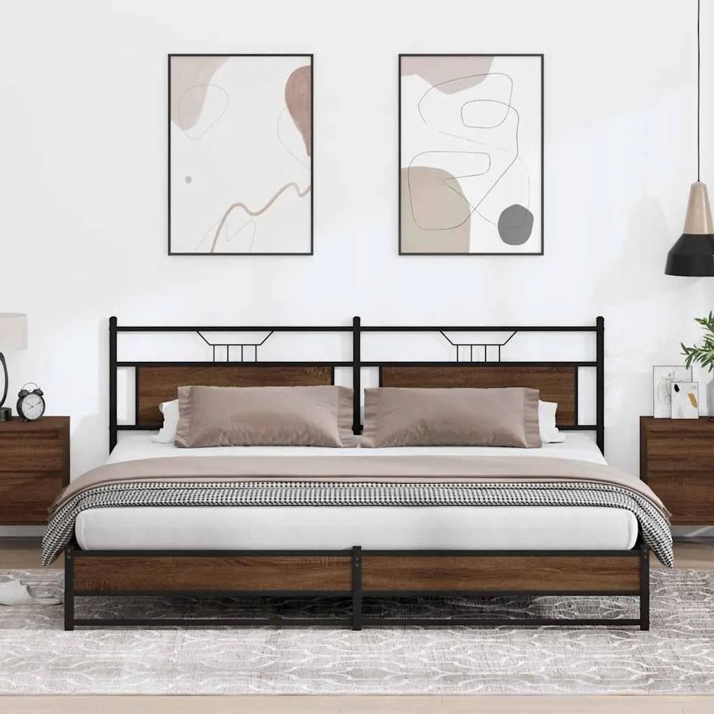 3325133 vidaXL Метална рамка за легло, без матрак, кафяв дъб, 193x201 см