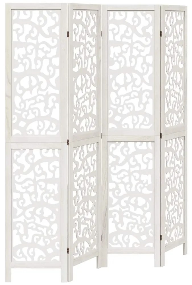 358738 vidaXL Разделител за стая, 4 панела, бял, дърво пауловния масив