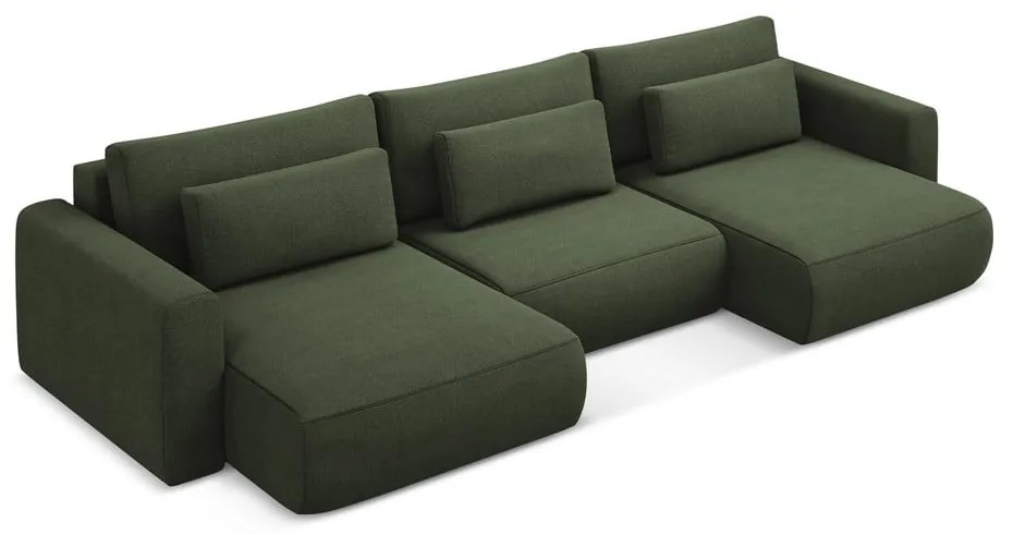 Разтегателен ъглов диван с място за съхранение в цвят каки (U форма) Kapua – Makamii