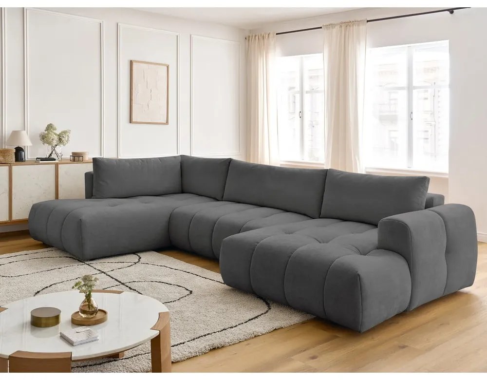 Тъмносив сгъваем/с място за съхранение ъглов диван (ляв ъгъл/U форма) Fuji – Bobochic Paris