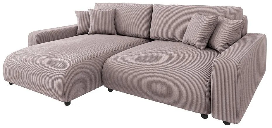Светлорозов разтегателен ъглов диван от рипсено кадифе (променлив) Sara – Ropez