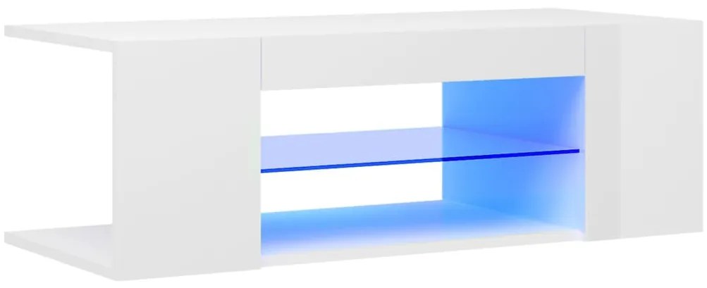 804244 vidaXL ТВ шкаф с LED осветление, бял гланц, 90x39x30 см