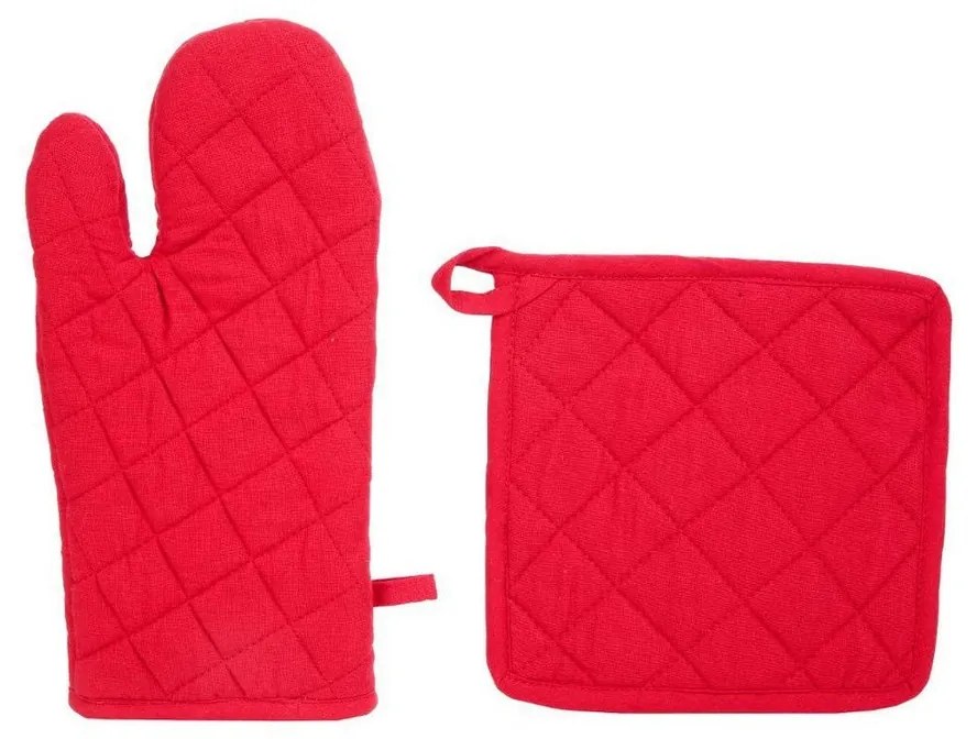 Oven Mitt and Potholder Set Atmosphera Червен Памук