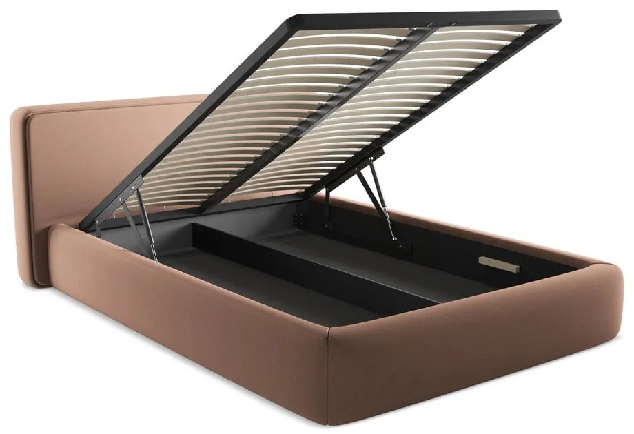 Светлорозово двойно тапицирано легло с място за съхранение и включена подматрачна рамка 140x200 cm Kiana – Makamii