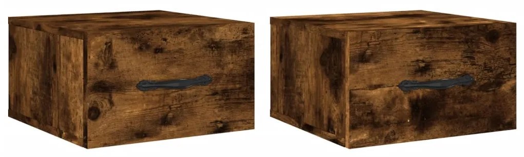 829815 vidaXL Нощни шкафчета за стенен монтаж, 2 бр, опушен дъб, 35x35x20 см