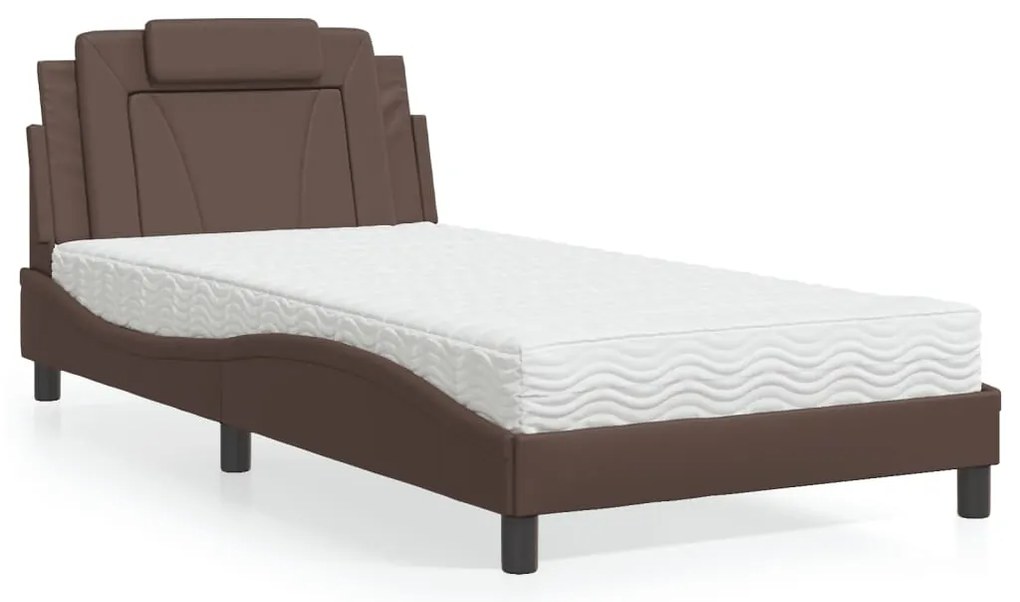 3208777 vidaXL Легло с матрак, кафяво, 100x200 см, изкуствена кожа