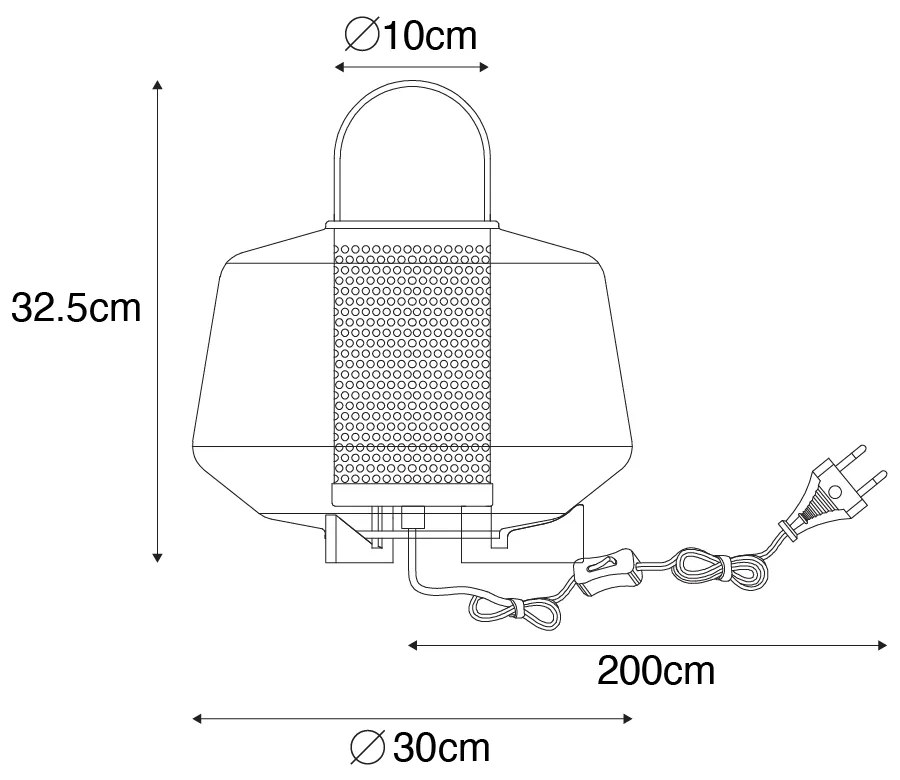 Ар Деко настолна лампа черна с опушено стъкло 30 см - Kevin