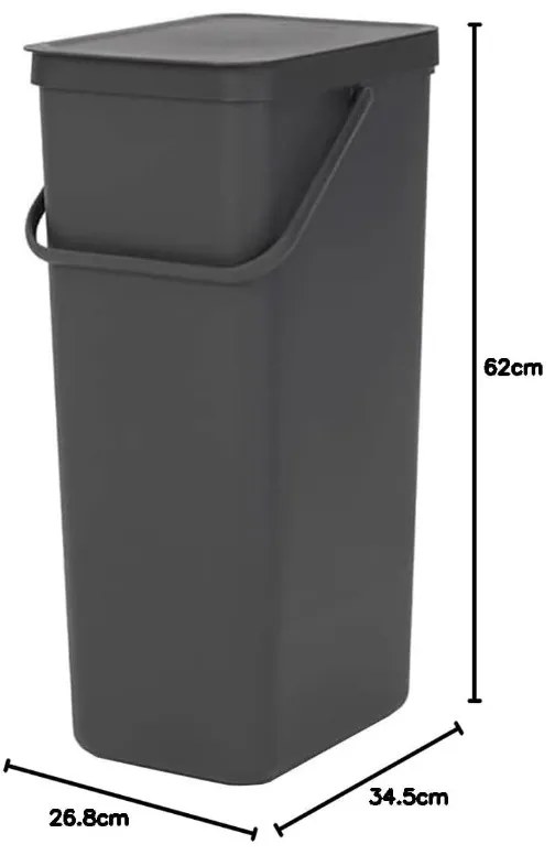 Кош за разделно събиране на боклук Brabantia Sort&Go 1004140, 40 л, Дръжка, Възможност за стенен монтаж, Тъмносив