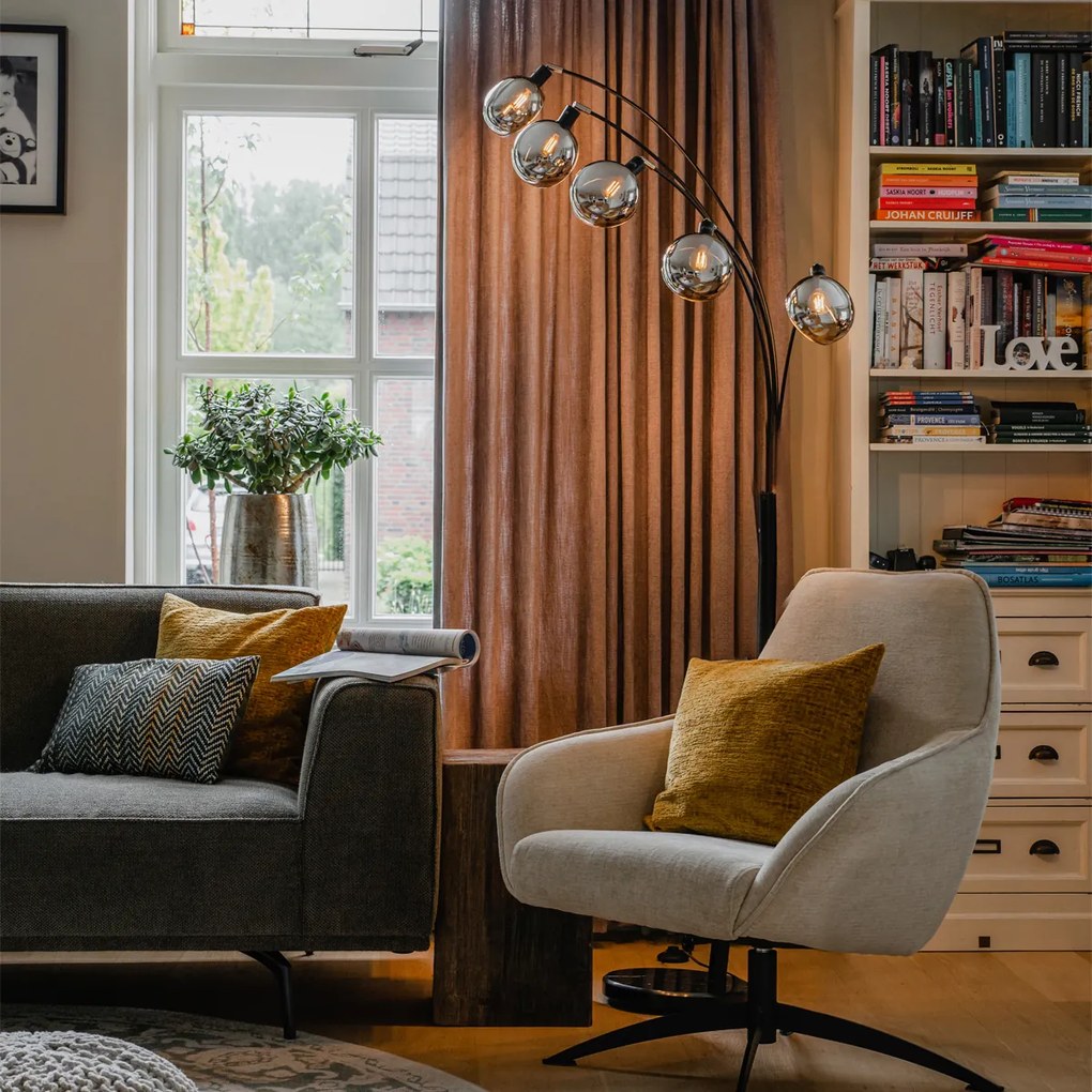 Дизайнерски подов аплик черен с опушено стъкло 5-светлина - Sixties Marmo