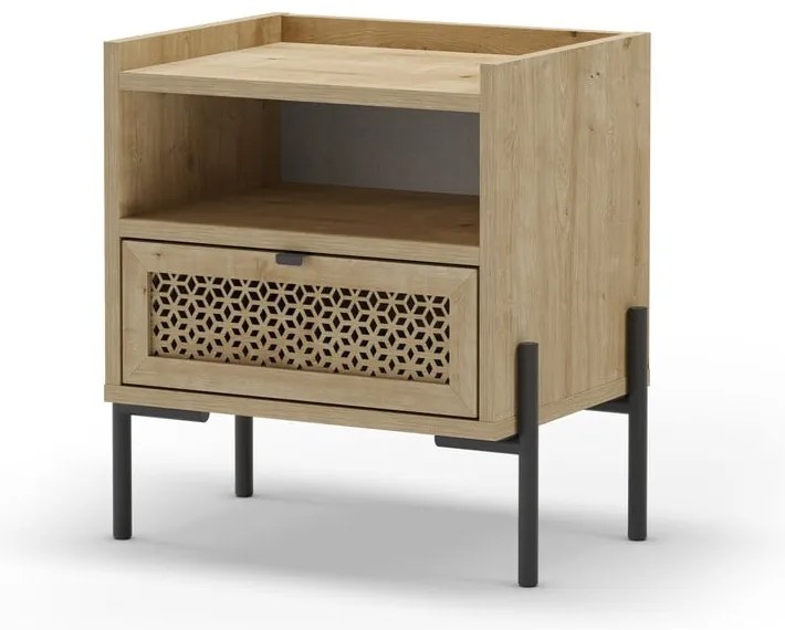 Нощно шкафче в дъбов декор с рафтове в естествен цвят Inca - Marckeric