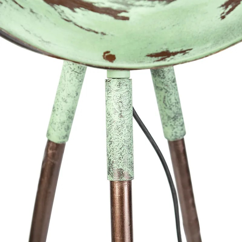 Винтидж подова лампа на бамбуков трипод зелена с мед - Barrel