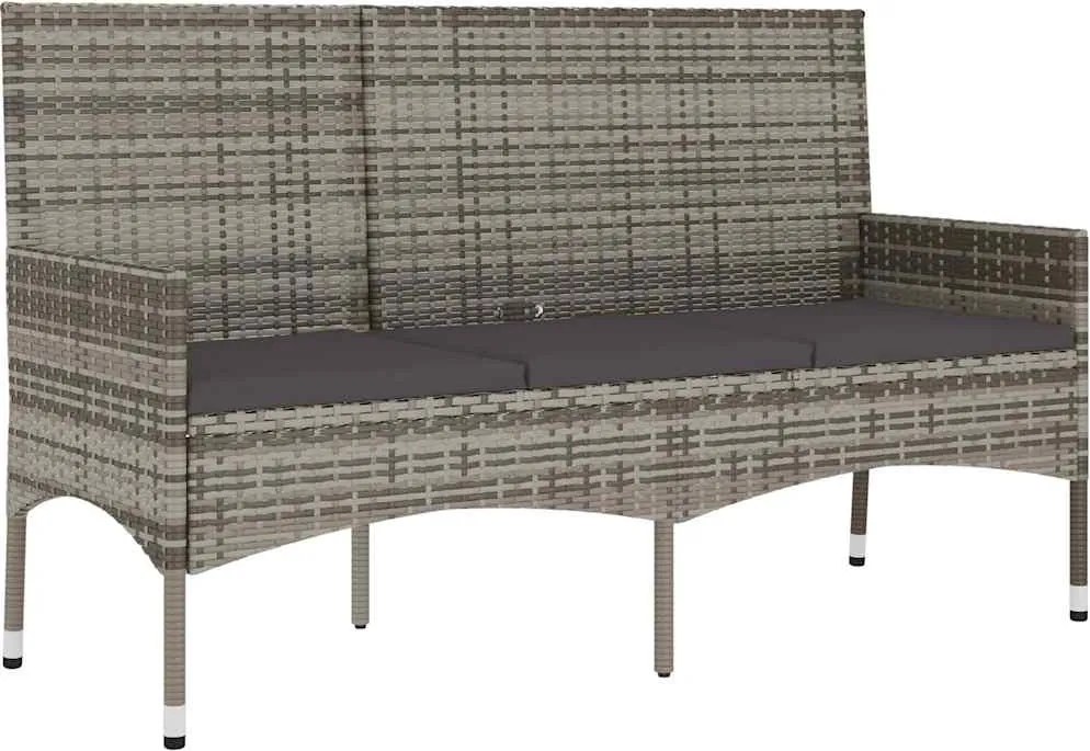319493 vidaXL 3-местна градинска пейка с възглавници, сива, полиратан