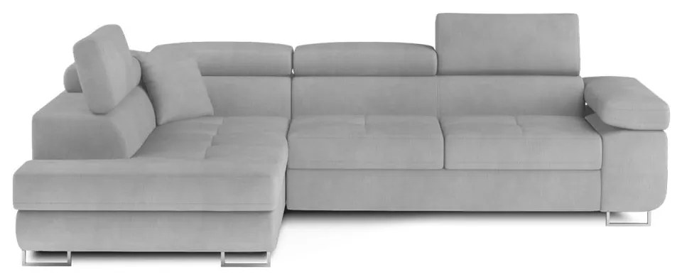 Светлосив кадифен разтегателен ъглов диван с място за съхранение (ляв ъгъл L форма) Anton – ELTAP
