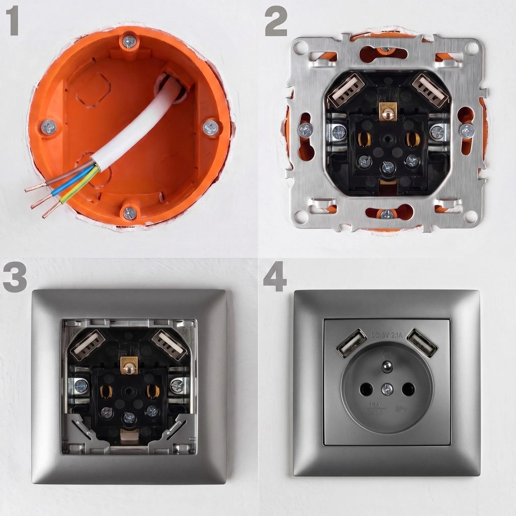 Единичен контакт със заземяване + 2x USB-A OSTE JNH003-G Grey