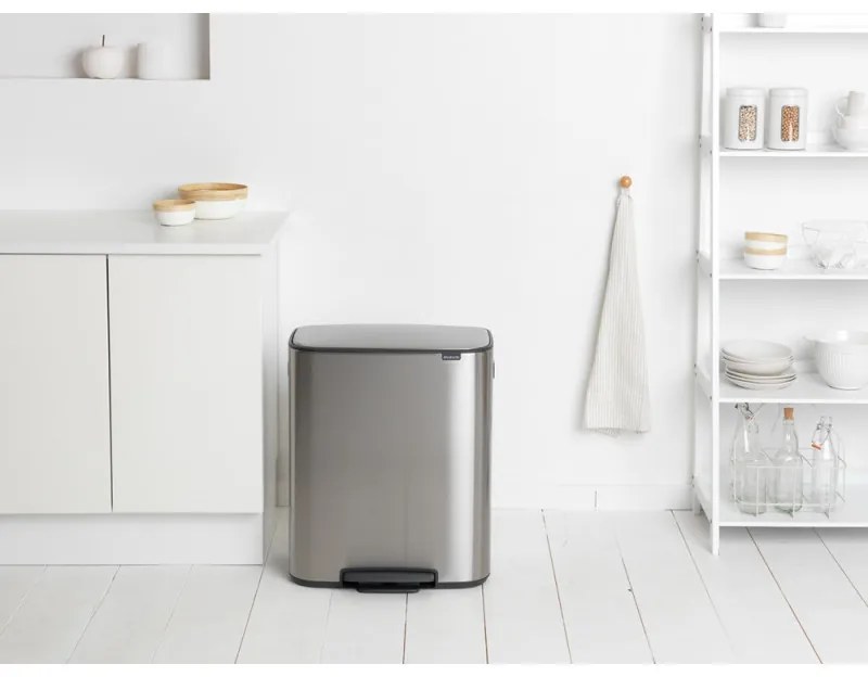 Кош за боклук Brabantia Bo Pedal 1003192, 2x30 л, Плавно затваряне, Противоплъзгаща основа, Устойчив на пръстови отпечатъци, Инокс/мат