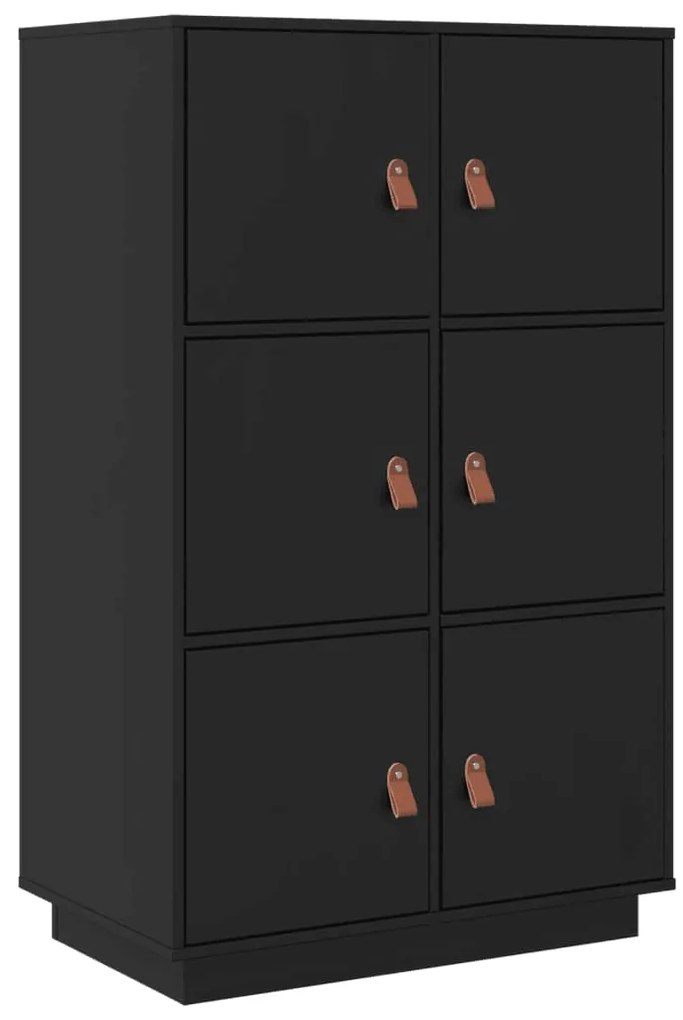 820176 vidaXL Висок шкаф, черен, 67x40x108,5 см, борово дърво масив