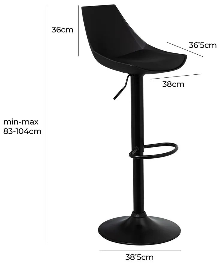 Черни бар столове в комплект от 2 бр. с регулируема височина от имитация на кожа (височина на седалката 56,5 cm) – Casa Selección