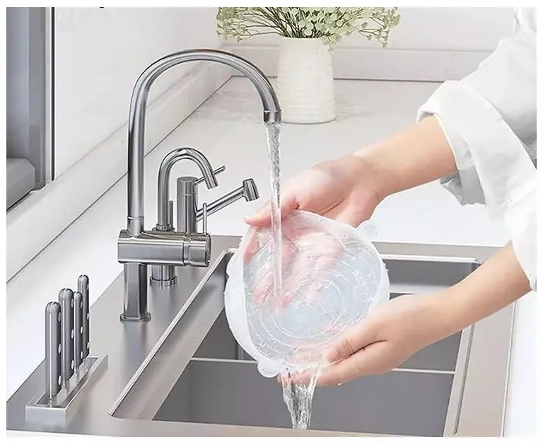 Комплект 6 бр. силиконови капаци Kinghoff KH 1902, -40 до 230°C, Плътно и херметично прилепване, Многократна употреба, Универсални, Прозрачен