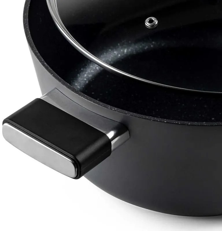 Тенджера Luigi Ferrero Regina FR-2840, 28x12.5 см, 6.5 л, Незалепващо мраморно покритие, Стъклен капак с отвор за пара, Индукция, Черен