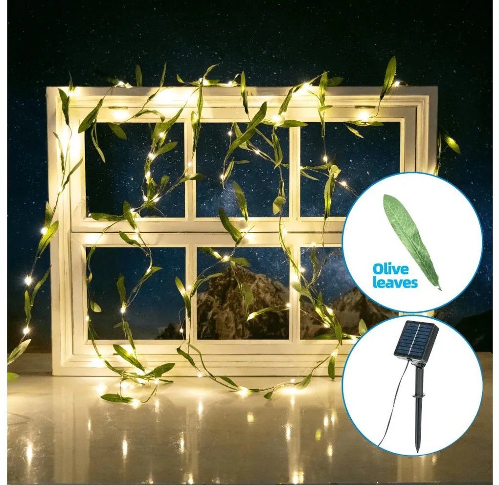Aigostar - LED соларен гирлянд 50xLED/7м IP65 топла бяла olive