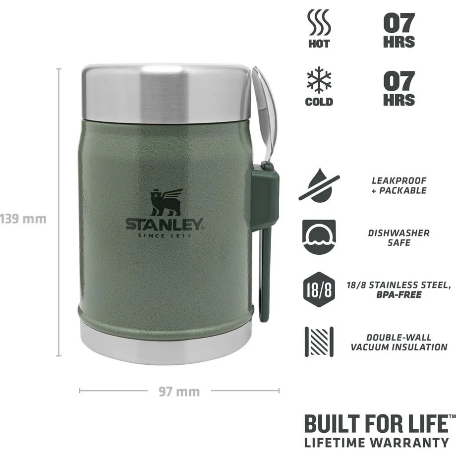 Зелен термос за храна от неръждаема стомана 400 ml Legendary Classic Hammer Tone Green – Stanley