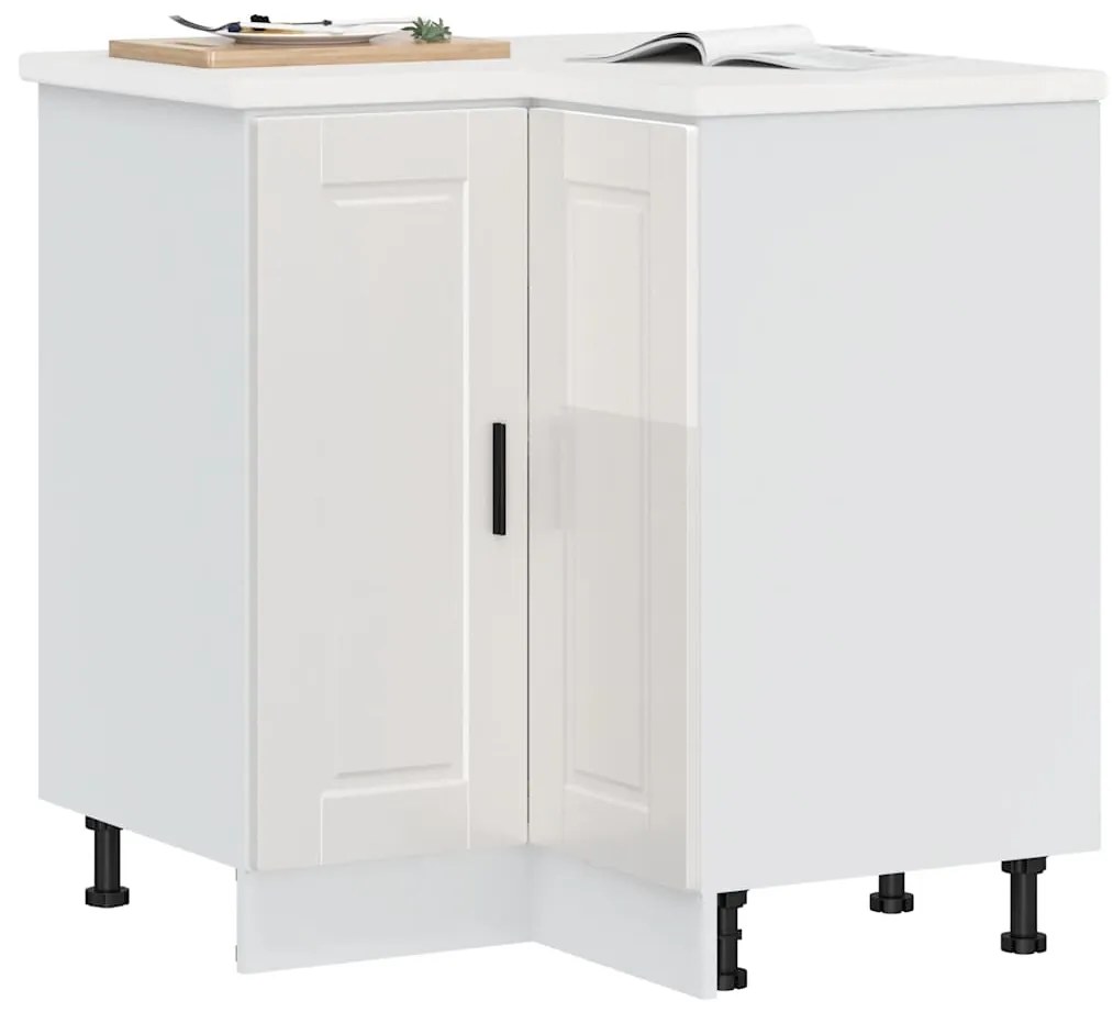 853989 vidaXL Кухненски ъглов шкаф Lucca, бял гланц, инженерно дърво