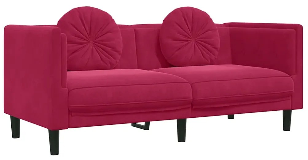 372636 vidaXL Диван с възглавници, 2-местен, виненочервен, кадифе