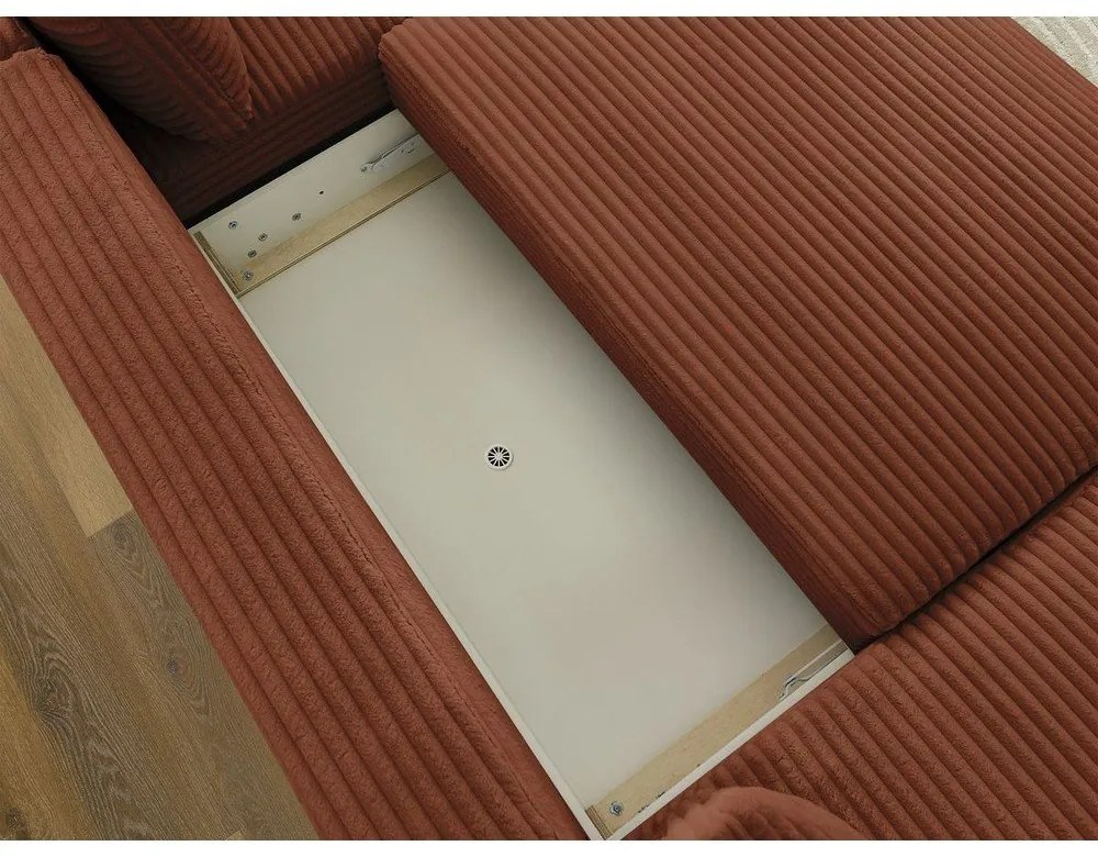 Разтегателен ъглов диван от рипсено кадифе в тухлен цвят (ляв ъгъл/"U" форма) Lucien – Bobochic Paris