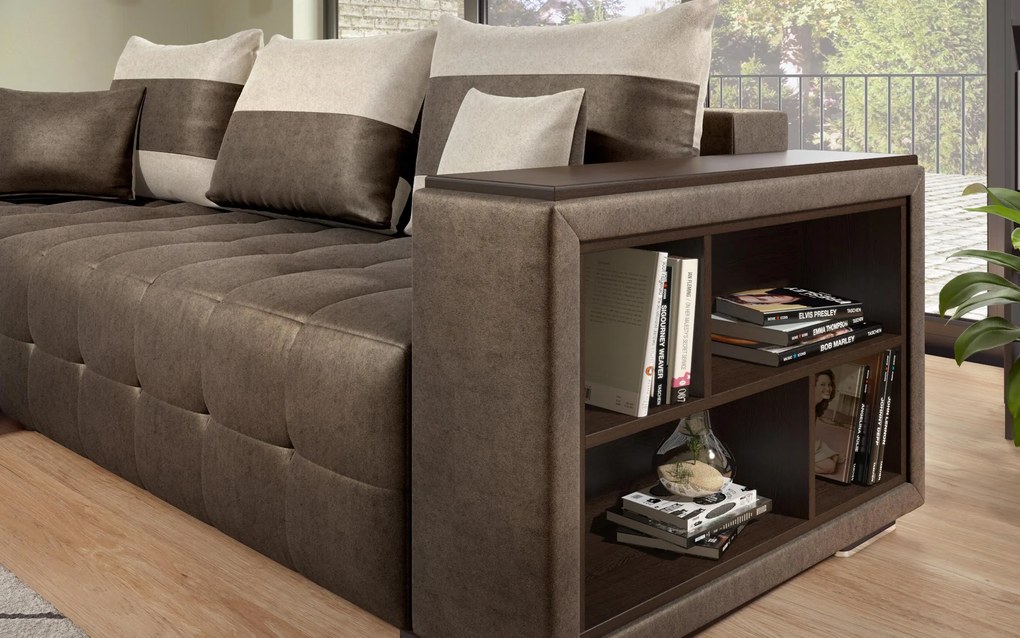 Разтегателен ъглов диван с подлакътник етажерка Мелвин S