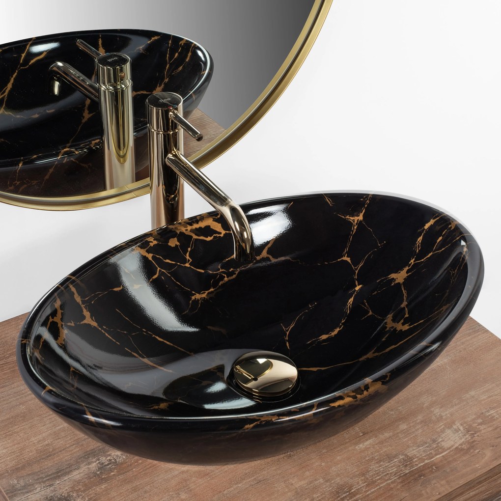 Умивалник за плот REA Pamela Black Marble Shiny