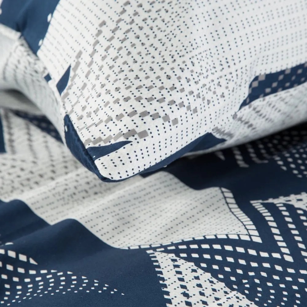 Памучен комплект чаршафи PALERMO с геометричен мотив в сини и бели цветове 3 части: 1бр 160х200 + 2бр 70х80