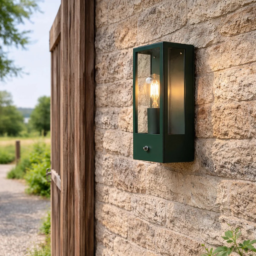 Външна стенна лампа тъмно зелена със сензор за здрач IP44 - Rotterdam