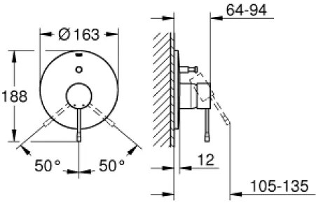 Външни части на смесител за кран Grohe Essence New за вана-Антрацит Гланцово-18,8 x 16,3