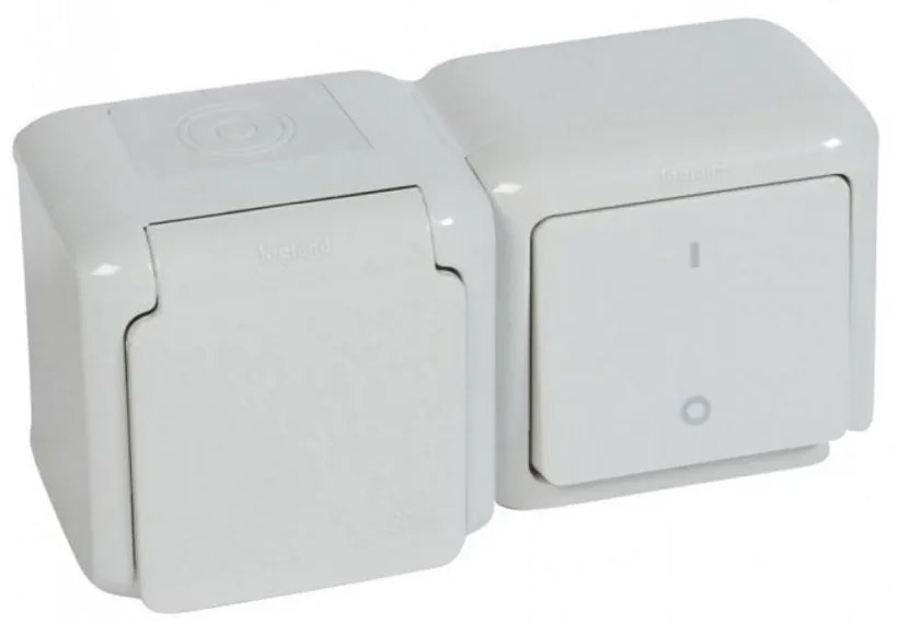 Legrand 782392 Двуполюсен ключ + контакт Schuko16 А IP44, сив, Forix,  - 782392