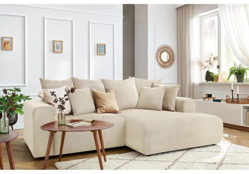 Кремав кадифен ъглов диван Enjoy – Bobochic Paris