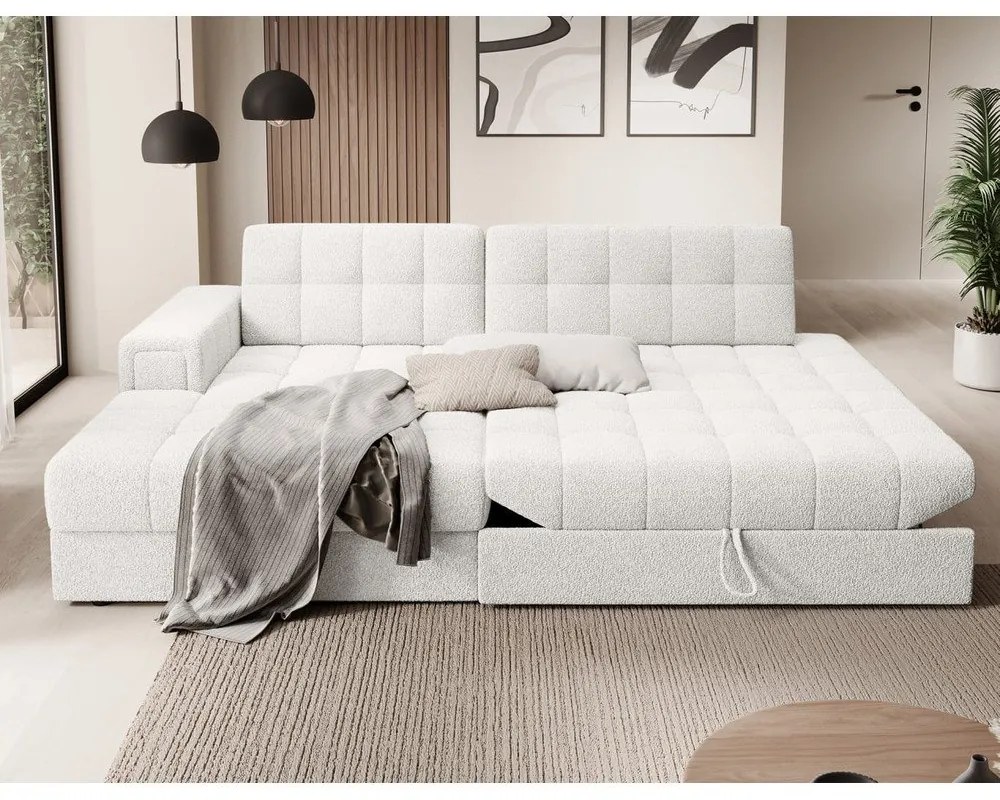 Кремав разтегателен ъглов диван от букле (ляв ъгъл) Blezalt – ELTAP