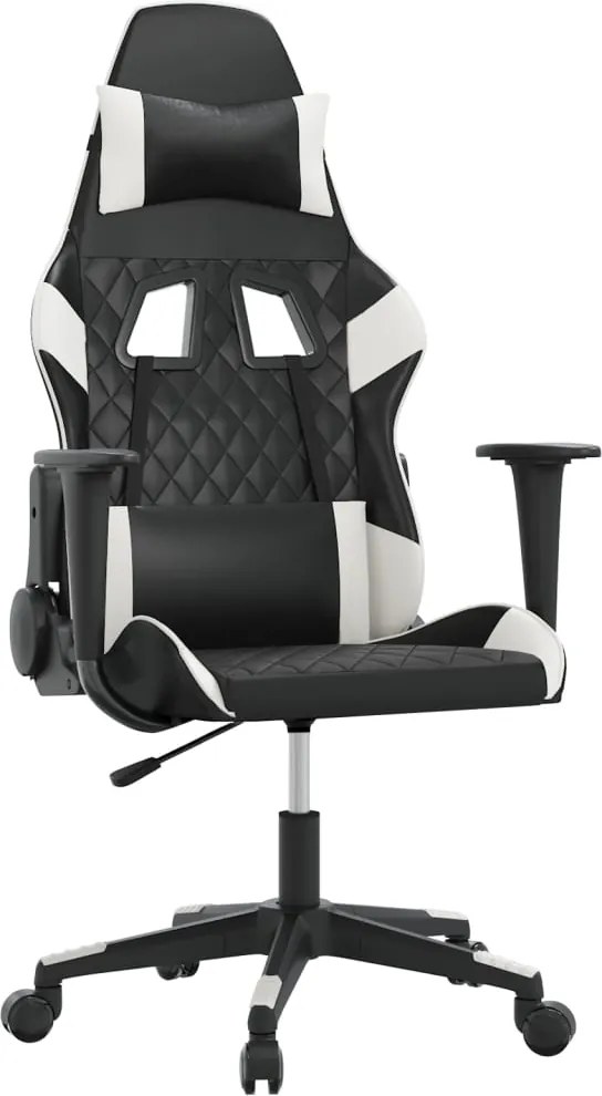 3143758 vidaXL Гейминг стол, черно и бяло, изкуствена кожа